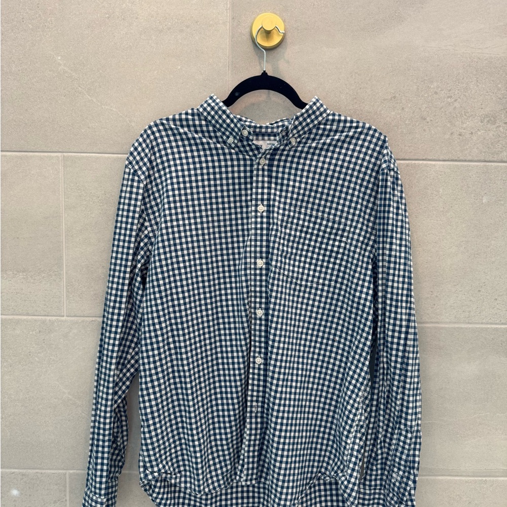 Old Navy Men's Gingham Shirt - Navy Blue and White
